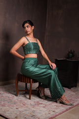 Midnight Blue Silk Coat with Pine Green Co-ord Set