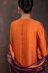 Burnt Orange & Purple Silk Brocade Kurta Set