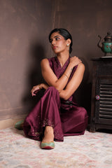Mulberry Silk Brocade Vest-Pant Set