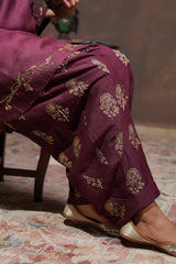 Sage-Mulberry Silk Kurta Set with Koti