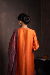 Burnt Orange & Purple Silk Brocade Kurta Set