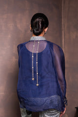 Midnight Blue Organza Shirt with Banarasi Khaddi Georgette Brocade Pants