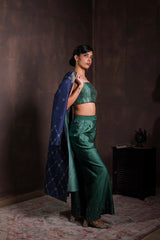 Midnight Blue Silk Coat with Pine Green Co-ord Set