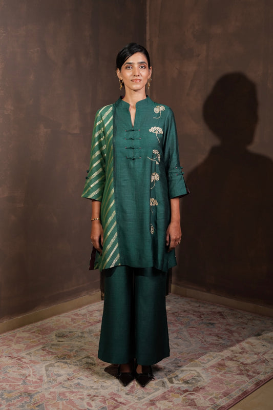 Pine Green Dual-Tone Silk Co-ord Set