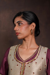 Sage-Mulberry Silk Kurta Set with Koti