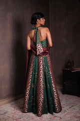 Mulberry-Pine Banarasi Georgette Lehenga Set