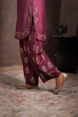 Sage-Mulberry Silk Kurta Set with Koti