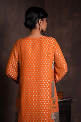 Burnt Orange Polka Banarasi Kurta Set with Patchwork Detailing