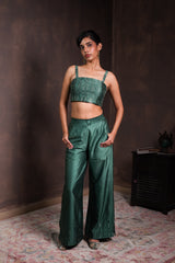 Midnight Blue Silk Coat with Pine Green Co-ord Set