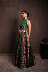 Mulberry-Pine Banarasi Georgette Lehenga Set