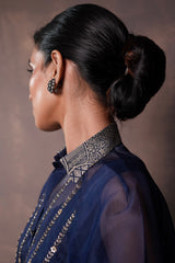 Midnight Blue Organza Shirt with Banarasi Khaddi Georgette Brocade Pants
