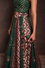 Mulberry-Pine Banarasi Georgette Lehenga Set