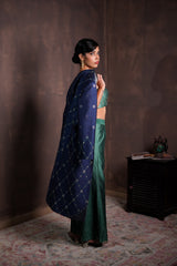 Midnight Blue Silk Coat with Pine Green Co-ord Set