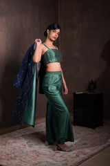 Midnight Blue Silk Coat with Pine Green Co-ord Set
