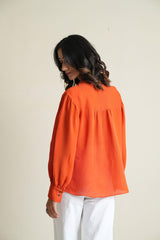 Deep orange georgette gathered top with metal detail