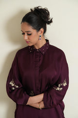 Falsa silk organza dolman sleeved co ord set with pearls and dabka work