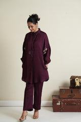 Falsa silk organza dolman sleeved co ord set with pearls and dabka work