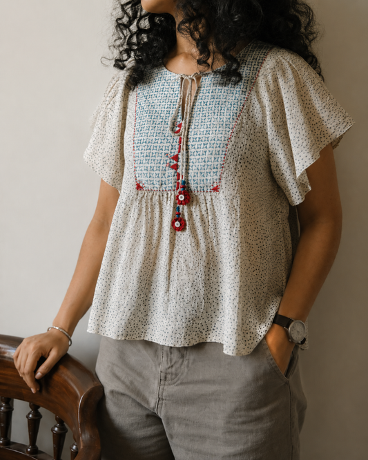 Ivory & Indigo Ajrakh Print Linen Top