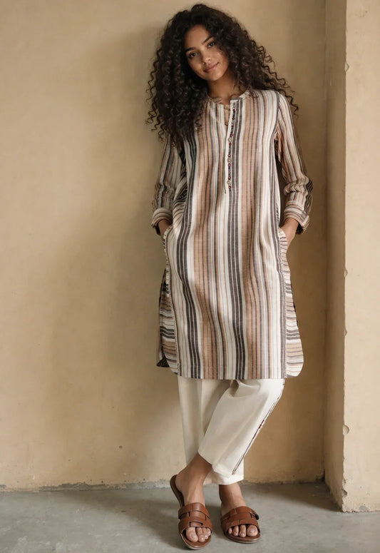 Earthy Stripes Kurta with Harem  Pants