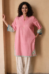 Pink daabu stripes short kurta