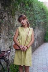Yellow-Green Handwoven Check Cotton Shift Dress