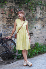 Yellow-Green Handwoven Check Cotton Shift Dress
