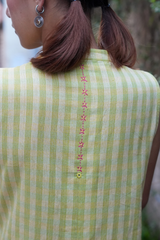Yellow-Green Handwoven Check Cotton Shift Dress