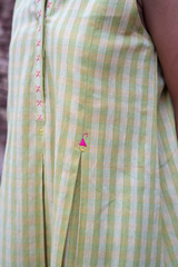 Yellow-Green Handwoven Check Cotton Shift Dress