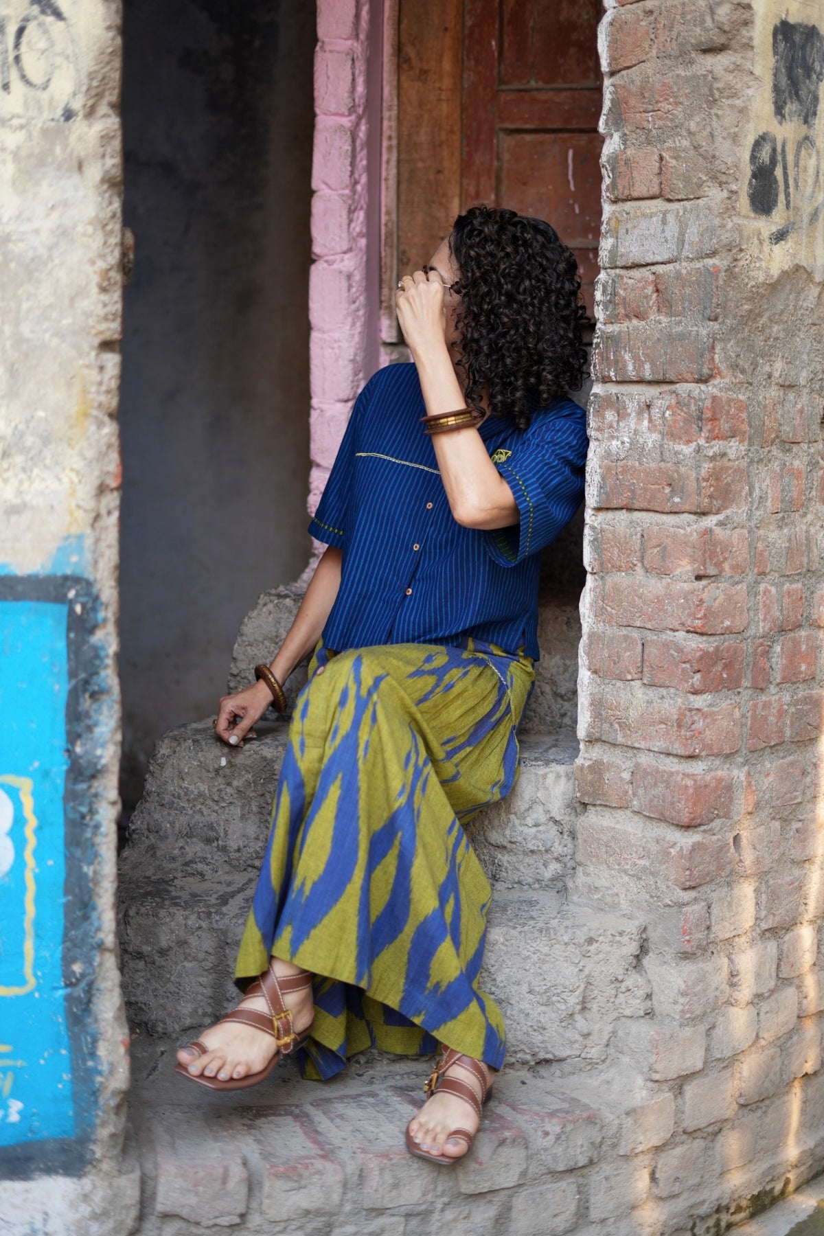 Khiva Moss · Gathered Ikat Skirt