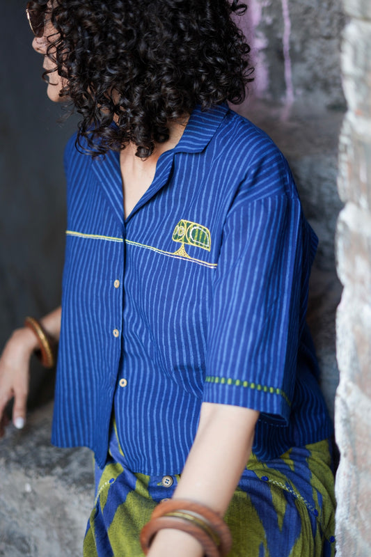 Blue Dabu Stripe Owl Shirt
