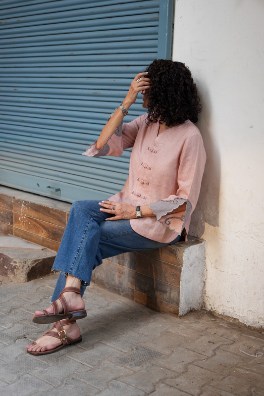Dusty Pink Linen Pankou Top
