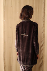 Brown velvet deconstructed tunic with velvet tapered pants - Sohni