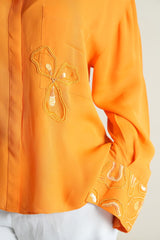 Saffron georgette shirt with tonal embroidery on cuffs and pocket