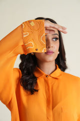 Saffron georgette shirt with tonal embroidery on cuffs and pocket