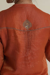 Burnt orange tissue chanderi gota patti work knee length co ord set