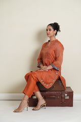 Burnt orange tissue chanderi gota patti work knee length co ord set