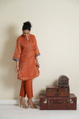 Burnt orange tissue chanderi gota patti work knee length co ord set