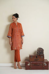 Burnt orange tissue chanderi gota patti work knee length co ord set