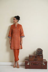 Burnt orange tissue chanderi gota patti work knee length co ord set