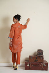 Burnt orange tissue chanderi gota patti work knee length co ord set