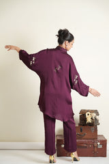 Falsa silk organza dolman sleeved co ord set with pearls and dabka work