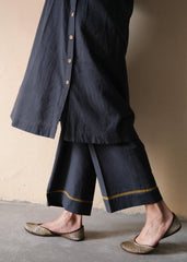 Airforce blue Bhuj cotton co ord set with ajrakh yoke and side buttons - Sohni