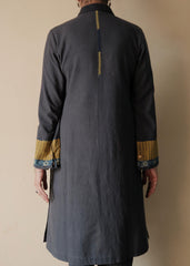 Airforce blue Bhuj cotton co ord set with ajrakh yoke and side buttons - Sohni
