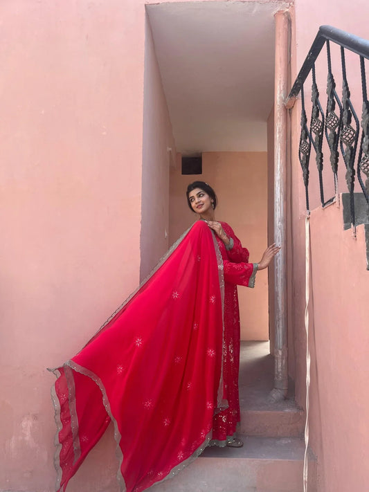 Amaranth pink chikankari mukaish anarkali - Sohni