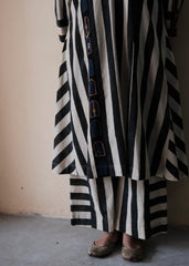 Black cream ajrakh striped print anti fit co ord set with window detail - Sohni