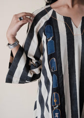 Black cream ajrakh striped print anti fit co ord set with window detail - Sohni