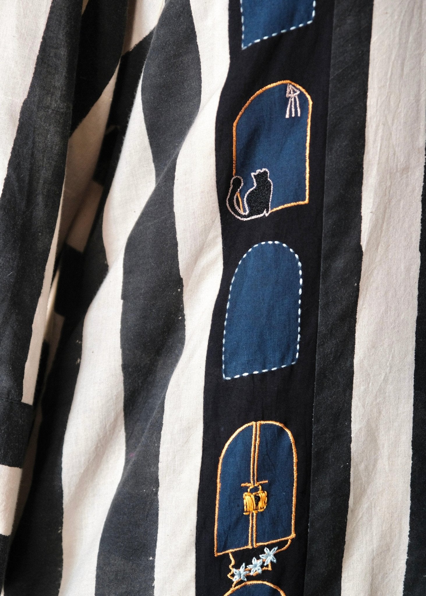 Black cream ajrakh striped print anti fit co ord set with window detail - Sohni