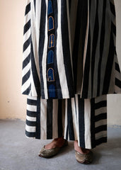 Black cream ajrakh striped print anti fit co ord set with window detail - Sohni