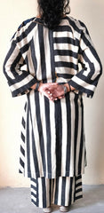Black cream ajrakh striped print anti fit co ord set with window detail - Sohni