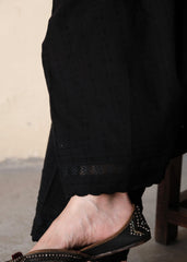 Black dobby cotton salwar with insert lace edging and scallops - Sohni